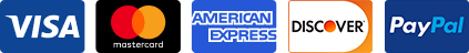 Visa, Mastercard, American Express, Discover and PayPal accepted